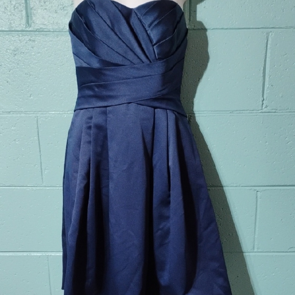 David's Bridal Navy Blue Satin Strapless Dress